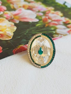 Swarovski Luxury Dark Green Crystals Chunky Nirvana Cocktail Ring Size 50 - 55