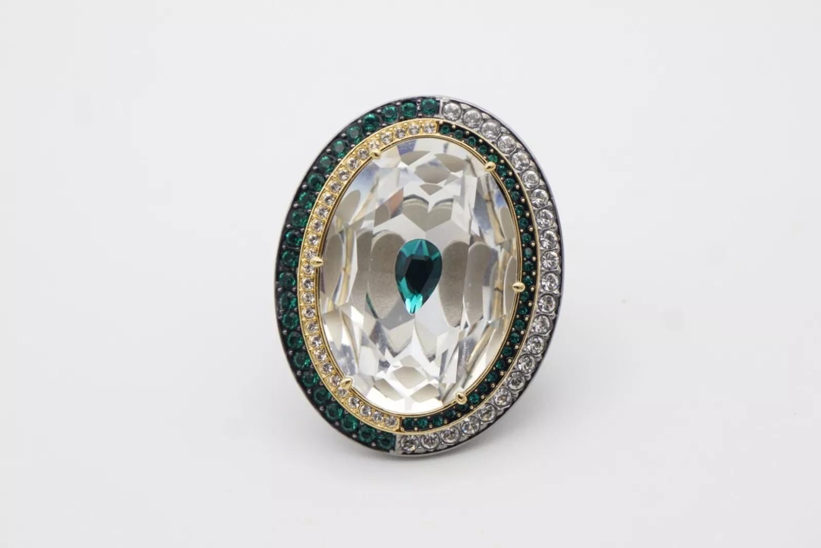 Swarovski Luxury Dark Green Crystals Chunky Nirvana Cocktail Ring Size 50 - 55 3