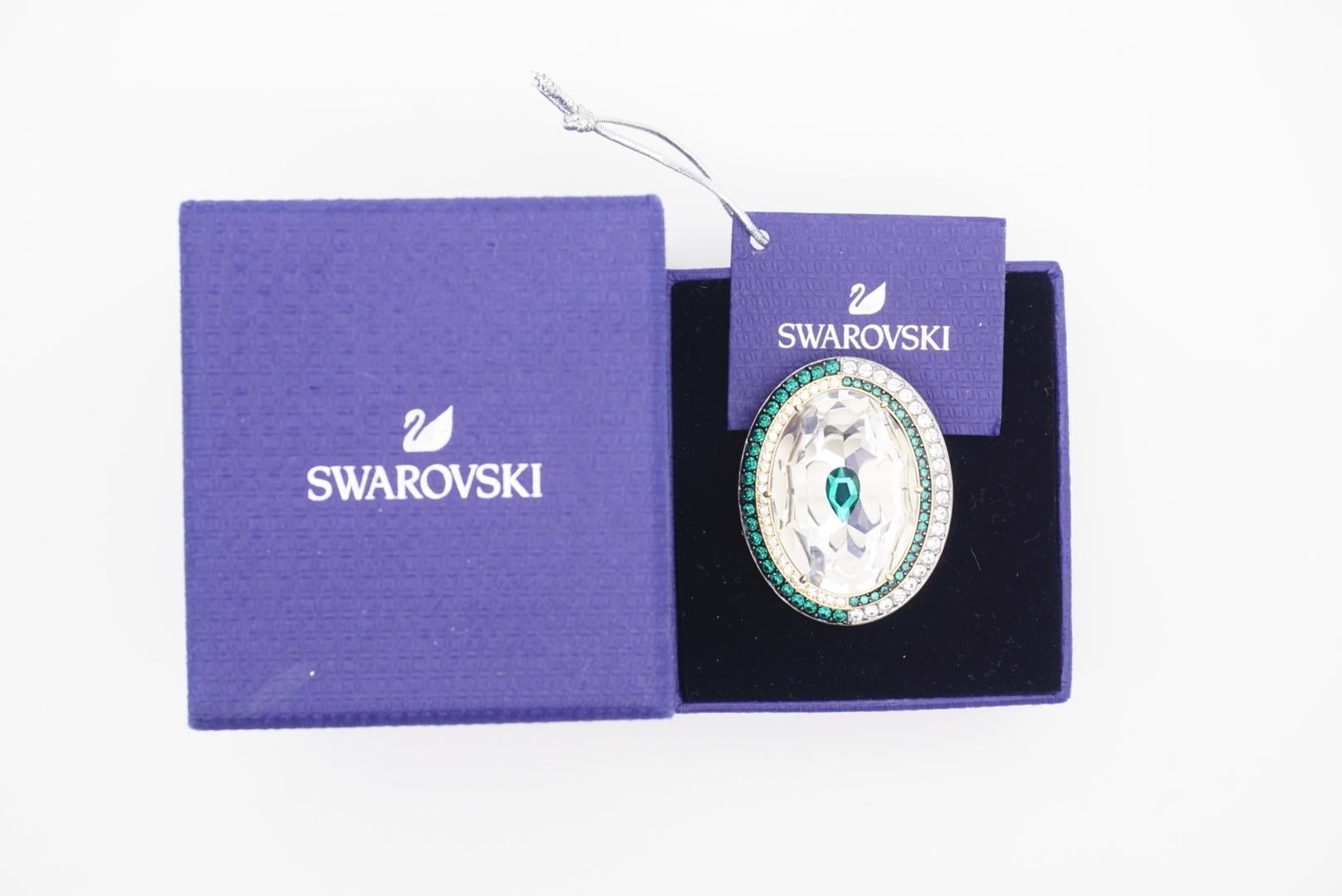 Swarovski Luxury Dark Green Crystals Chunky Nirvana Cocktail Ring Size 50 - 55 For Sale 4