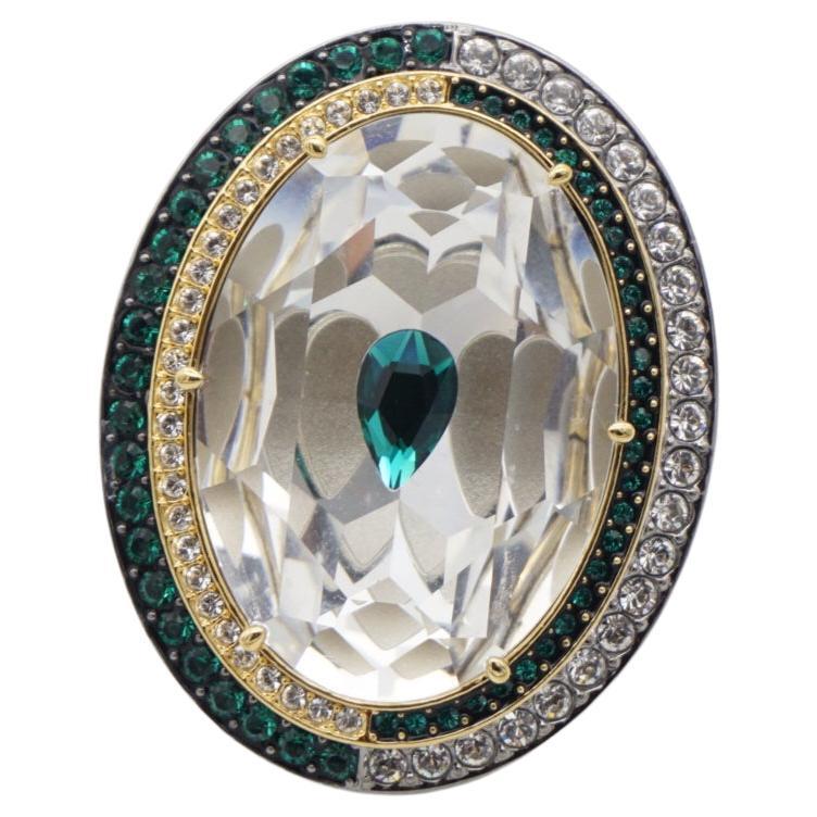 Swarovski Luxury Dark Green Crystals Chunky Nirvana Cocktail Ring Size 50 - 55 For Sale