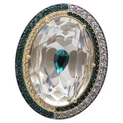 Swarovski Luxury Dark Green Crystals Chunky Nirvana Cocktail Ring Size 50 - 55