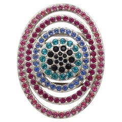 Swarovski Luxury Rainbow Crystals Oval Openwork Chunky Nirvana Cocktail Ring