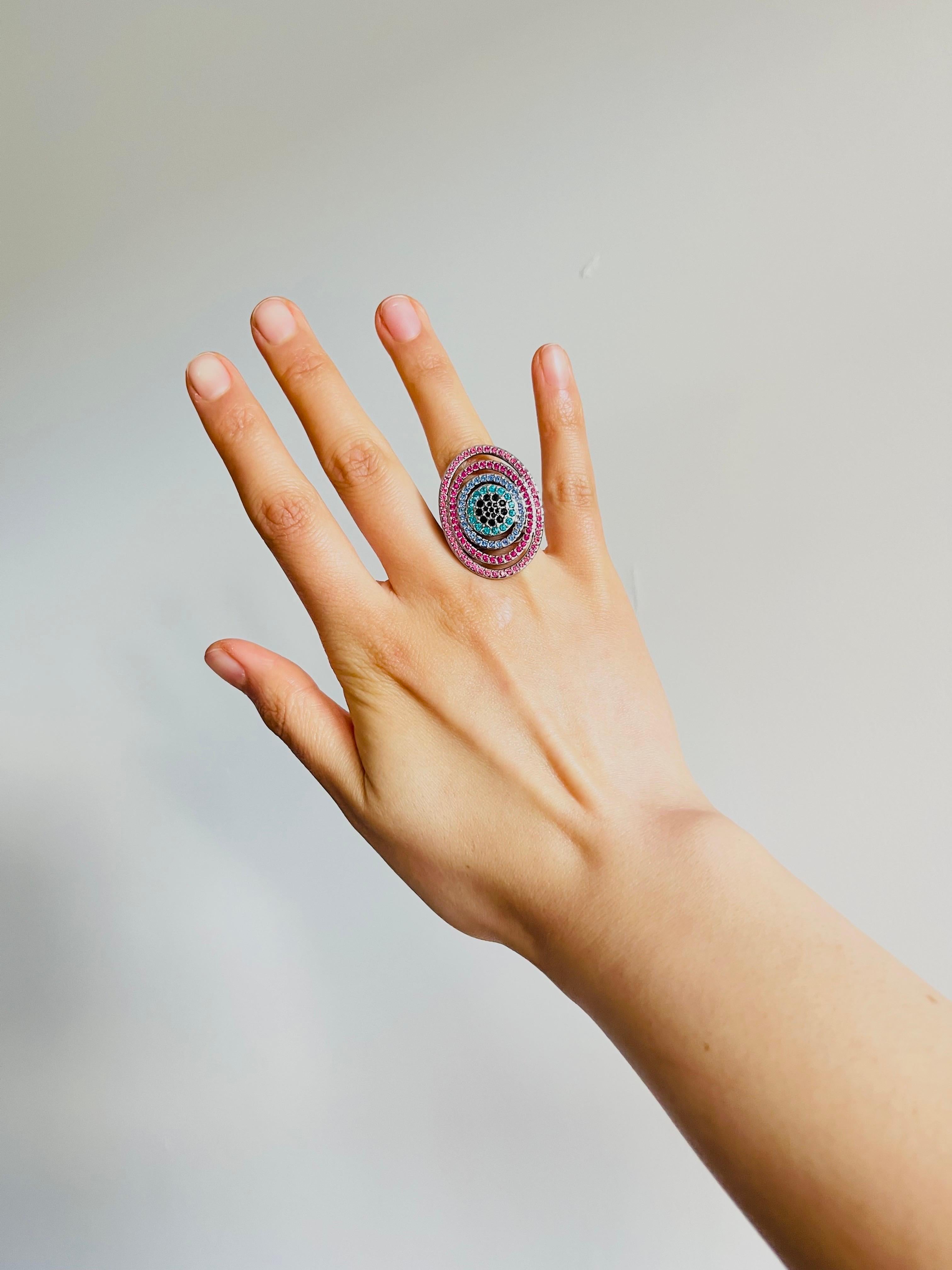 Swarovski Luxury Rainbow Crystals Oval Openwork Chunky Nirvana Cocktail Ring 2