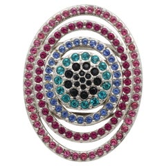 Swarovski Luxury Rainbow Crystals Oval Openwork Chunky Nirvana Cocktail Ring