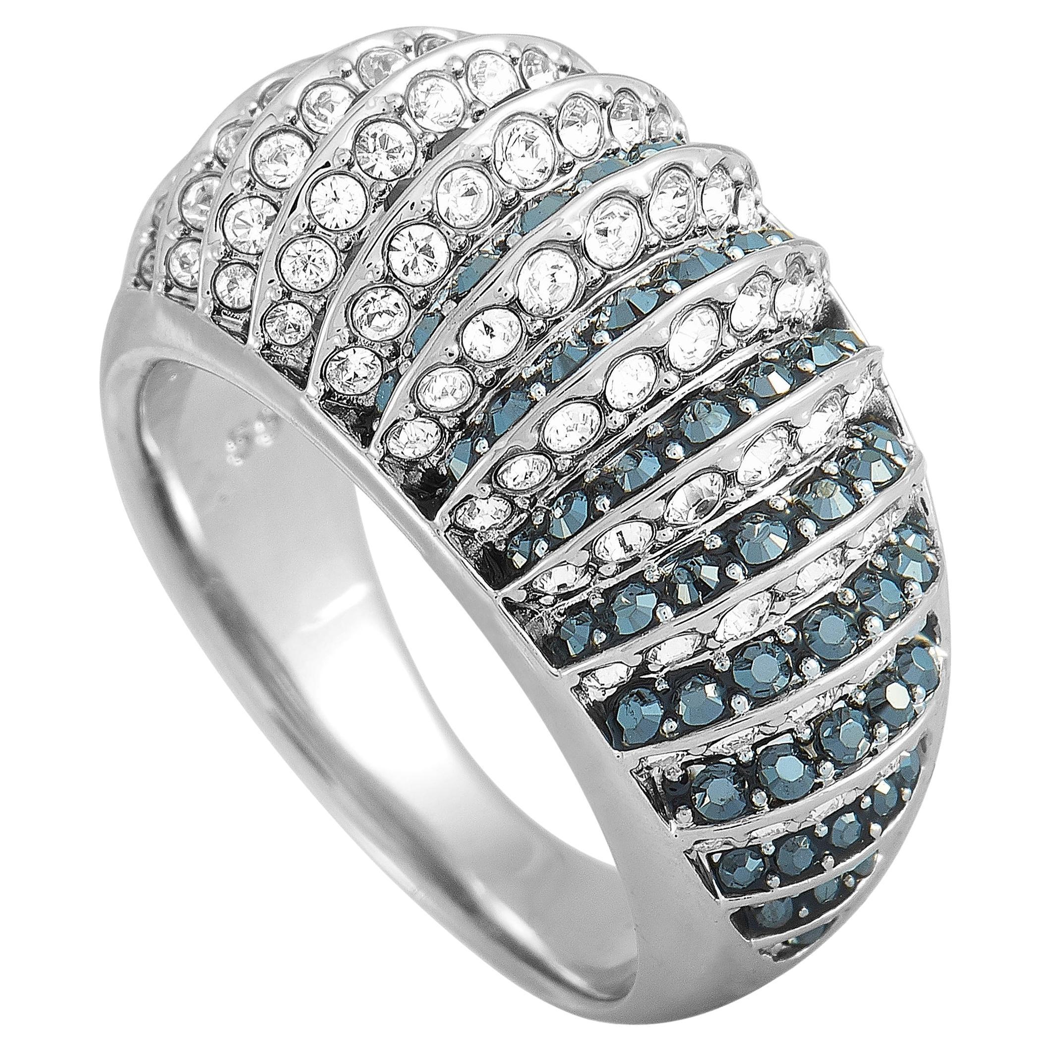 Swarovski Luxury Rhodium-Plated Steel Black and Clear Swarovski Crystal Ring
