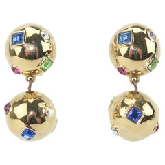 Swarovski Multi Color Crystal & Gold Tone Orb Earrings