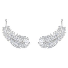 SWAROVSKI Nice White Feather Elegant Crystals Silver Rhodium Pierced Earrings