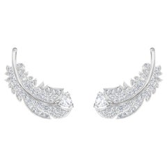 SWAROVSKI Simpatici orecchini con piume bianche e cristalli eleganti in argento e rodio