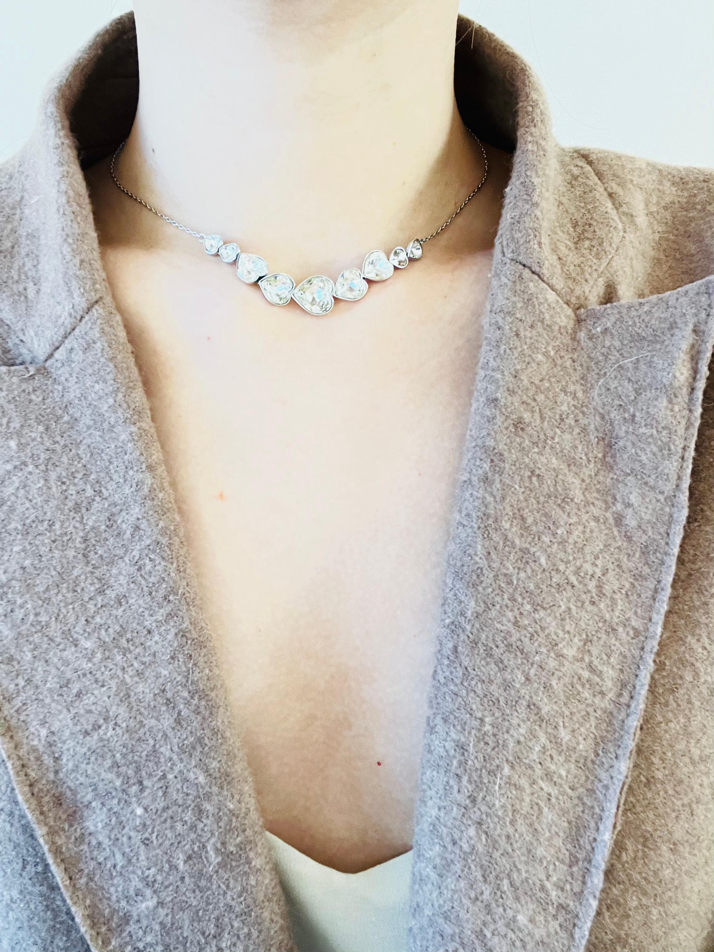 Swarovski Nine 9 Hearts Love Clear Crystal Statement Silver Pendant Necklace For Sale 1