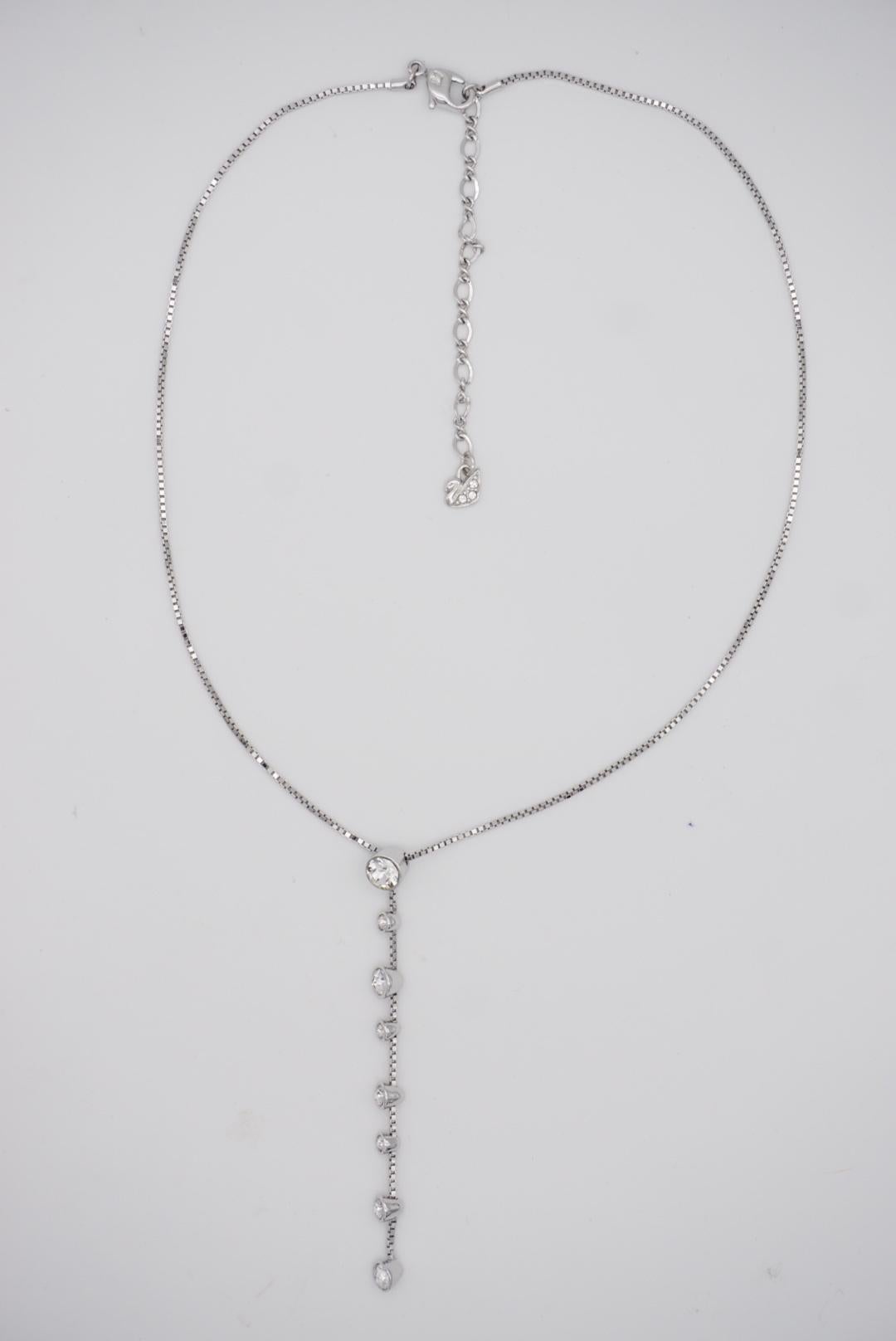 Swarovski Clear Crystals Floating Stones Tassel Chain Pendant Long Necklace For Sale 1