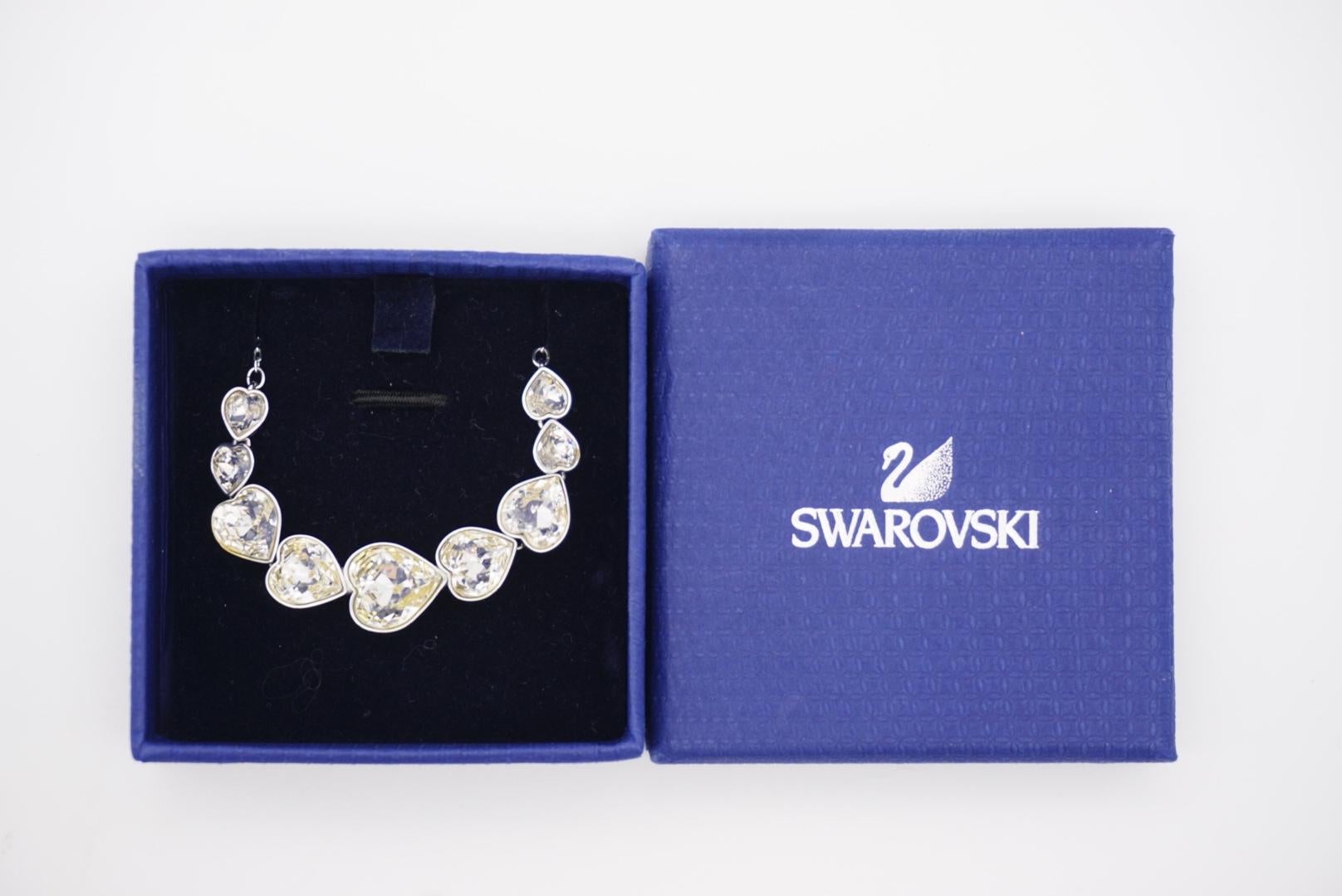 Swarovski Nine 9 Hearts Love Clear Crystal Statement Silver Pendant Necklace For Sale 2