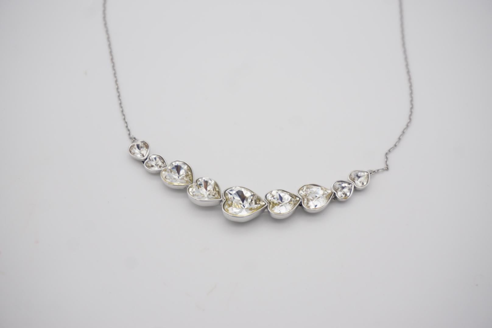 Swarovski Nine 9 Hearts Love Clear Crystal Statement Silver Pendant Necklace For Sale 4