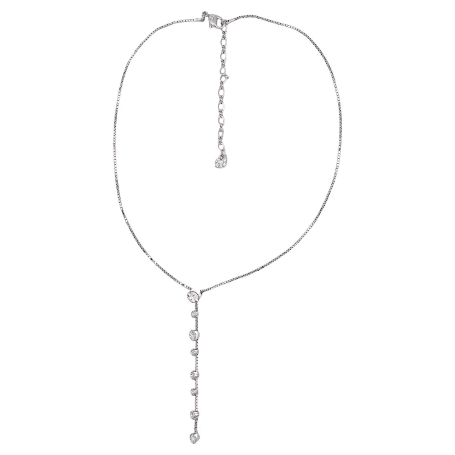 Swarovski Clear Crystals Floating Stones Tassel Chain Pendant Long Necklace For Sale