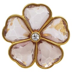 Swarovski Nirvana Cocktail Clear Pink Crystal Flower Heart Halo Ring, Size 55
