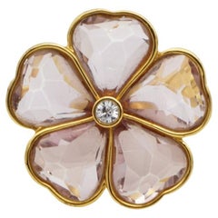 Swarovski Nirvana Cocktail Clear Pink Crystal Flower Heart Halo Ring, Size 55