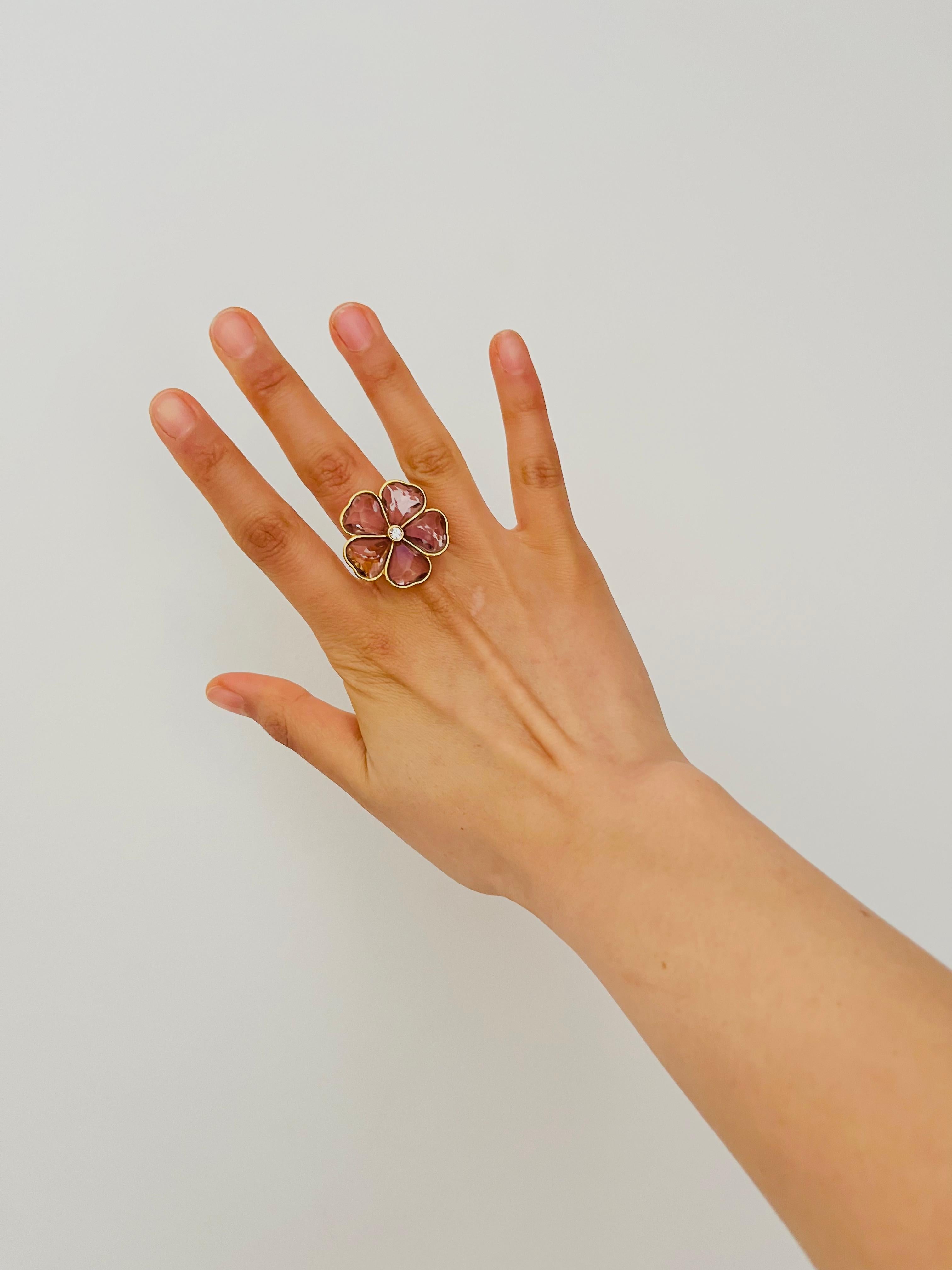 Swarovski Nirvana Cocktail Anillo Halo Flor Corazón Cristal Rosa Claro, Talla 55 en venta 1