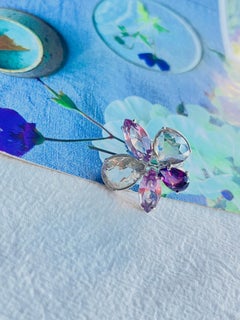 Swarovski Nirvana Cocktail Clear Purple Crystal Flower Ring, Silver, Size 55