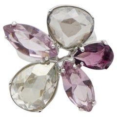 Swarovski Nirvana Cocktail Clear Purple Crystal Flower Ring, Silver, Size 55