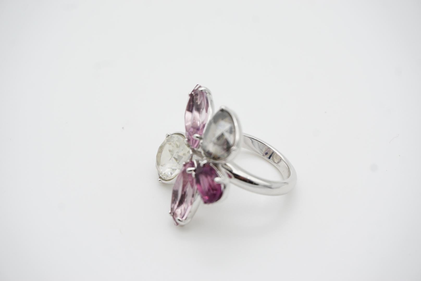Swarovski Nirvana Cocktail Clear Purple Crystal Flower Ring, Silver, Size 55 For Sale 4