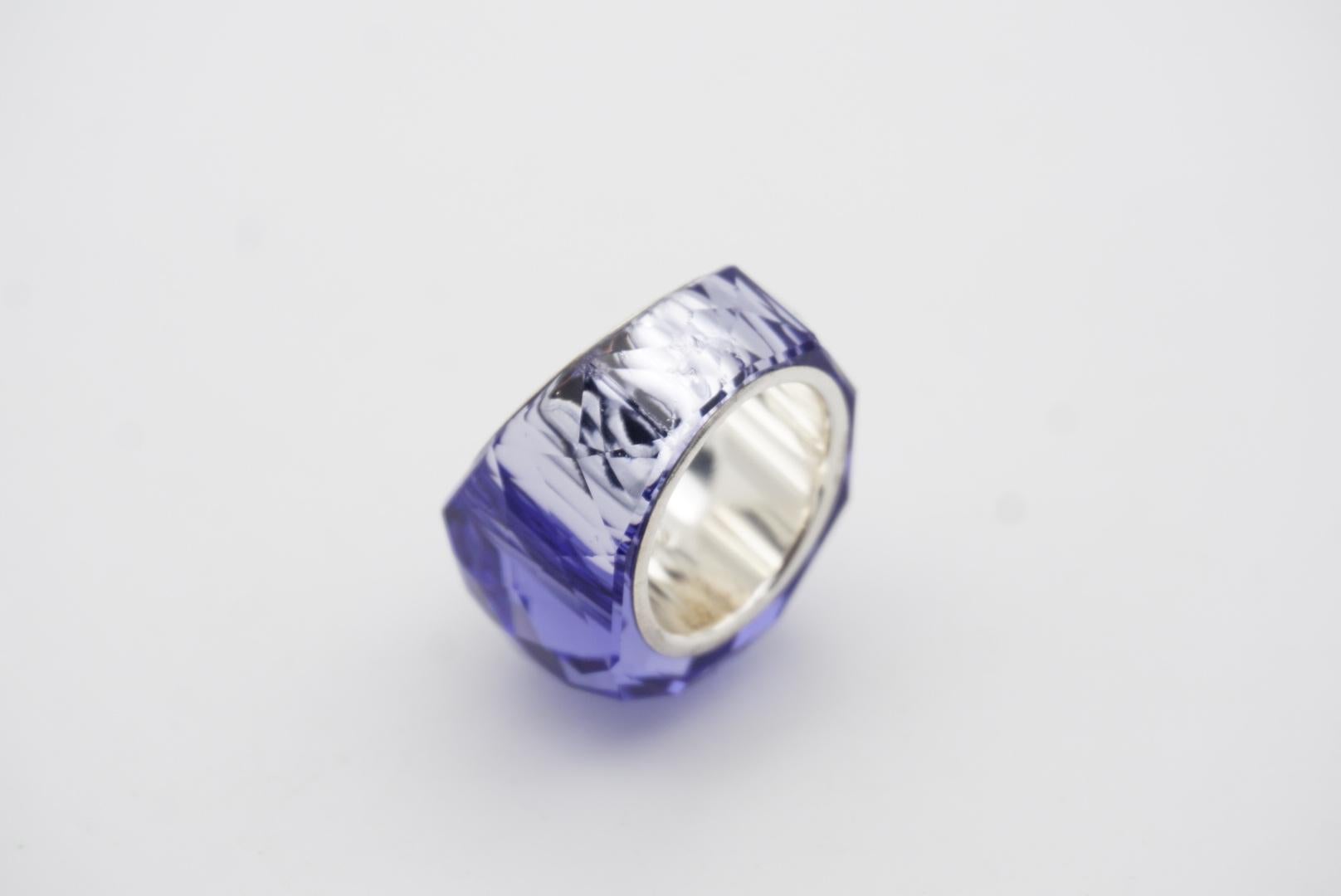 Swarovski Nirvana Cocktail Fully Cut Clear Crystal Purple Lilac Silver Ring, 55 For Sale 2