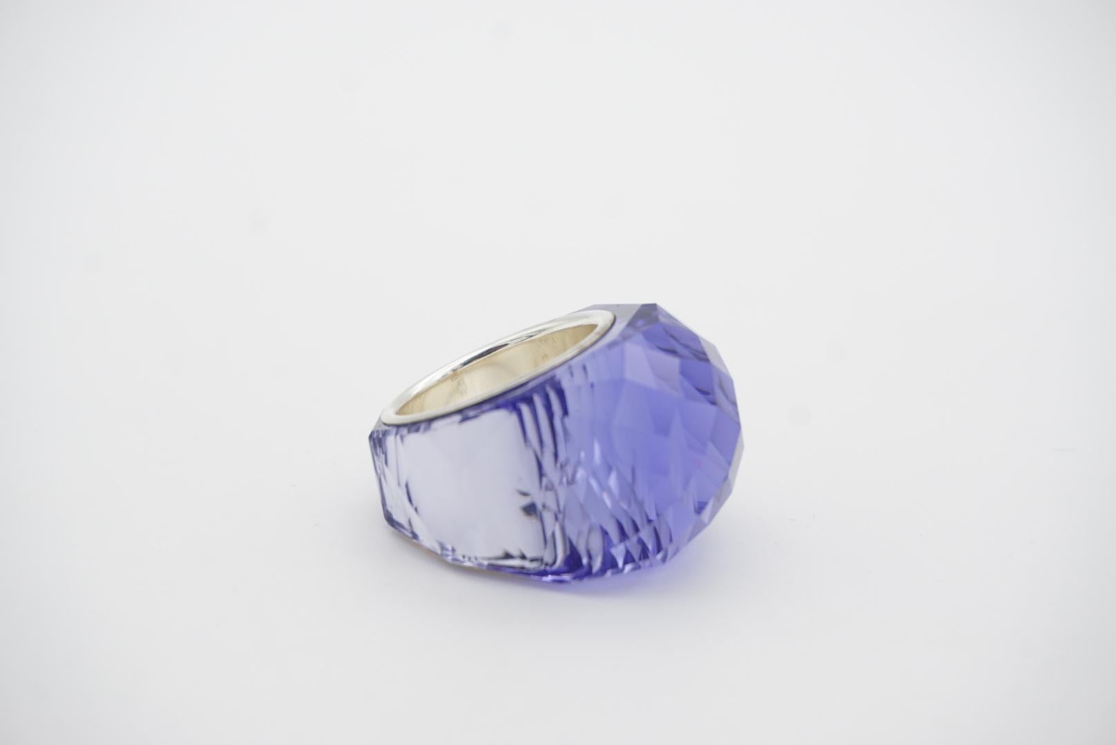 Swarovski Nirvana Cocktail Fully Cut Clear Crystal Purple Lilac Silver Ring, 55 For Sale 1