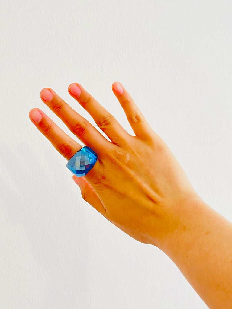 Swarovski Nirvana Cocktail Fully Cut Crystal Blue Ring, Silver, Size 55, UK  N