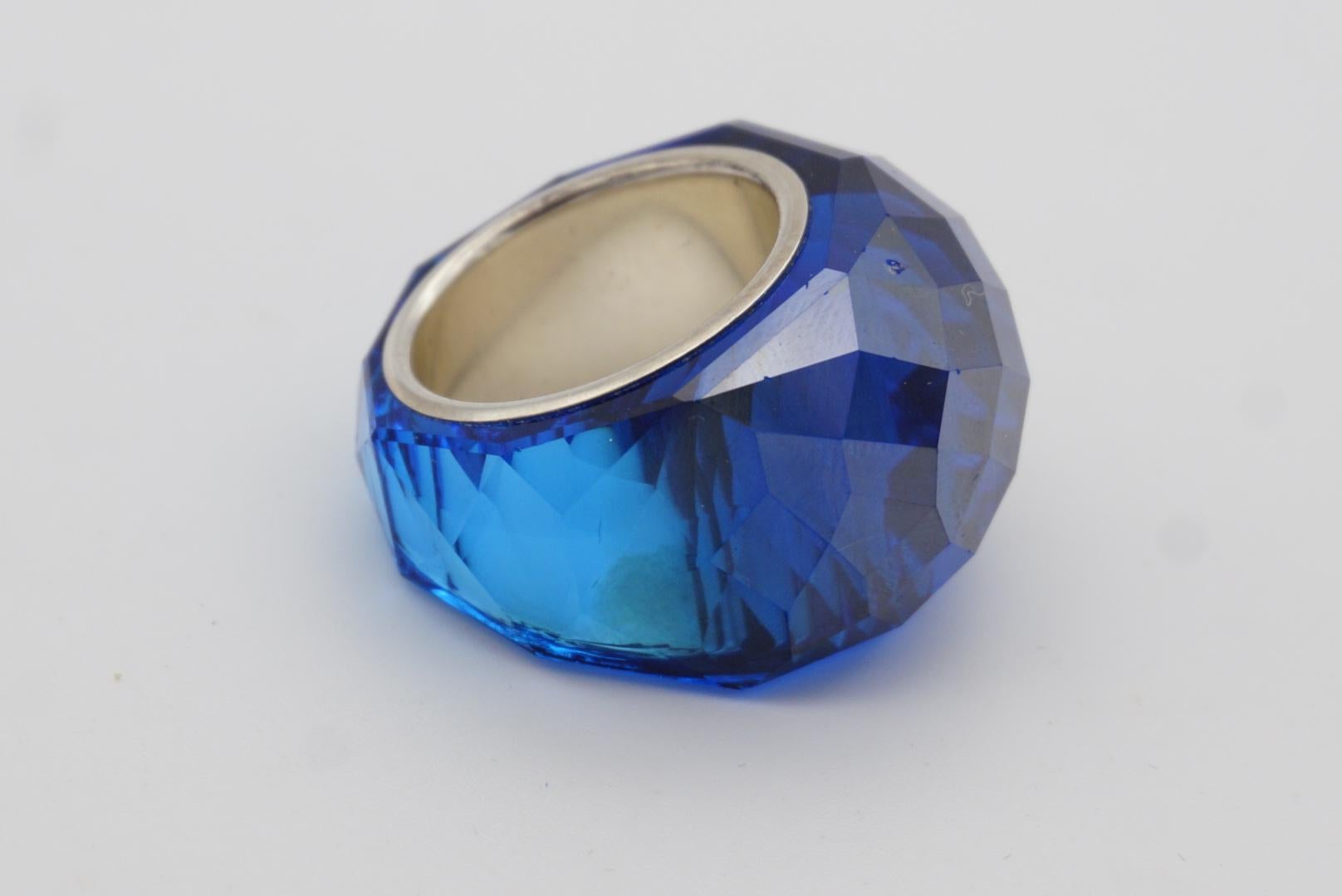 Women's or Men's Swarovski Nirvana Cocktail Fully Cut Crystal Blue Ring, Silver, Size 55, UK N For Sale
