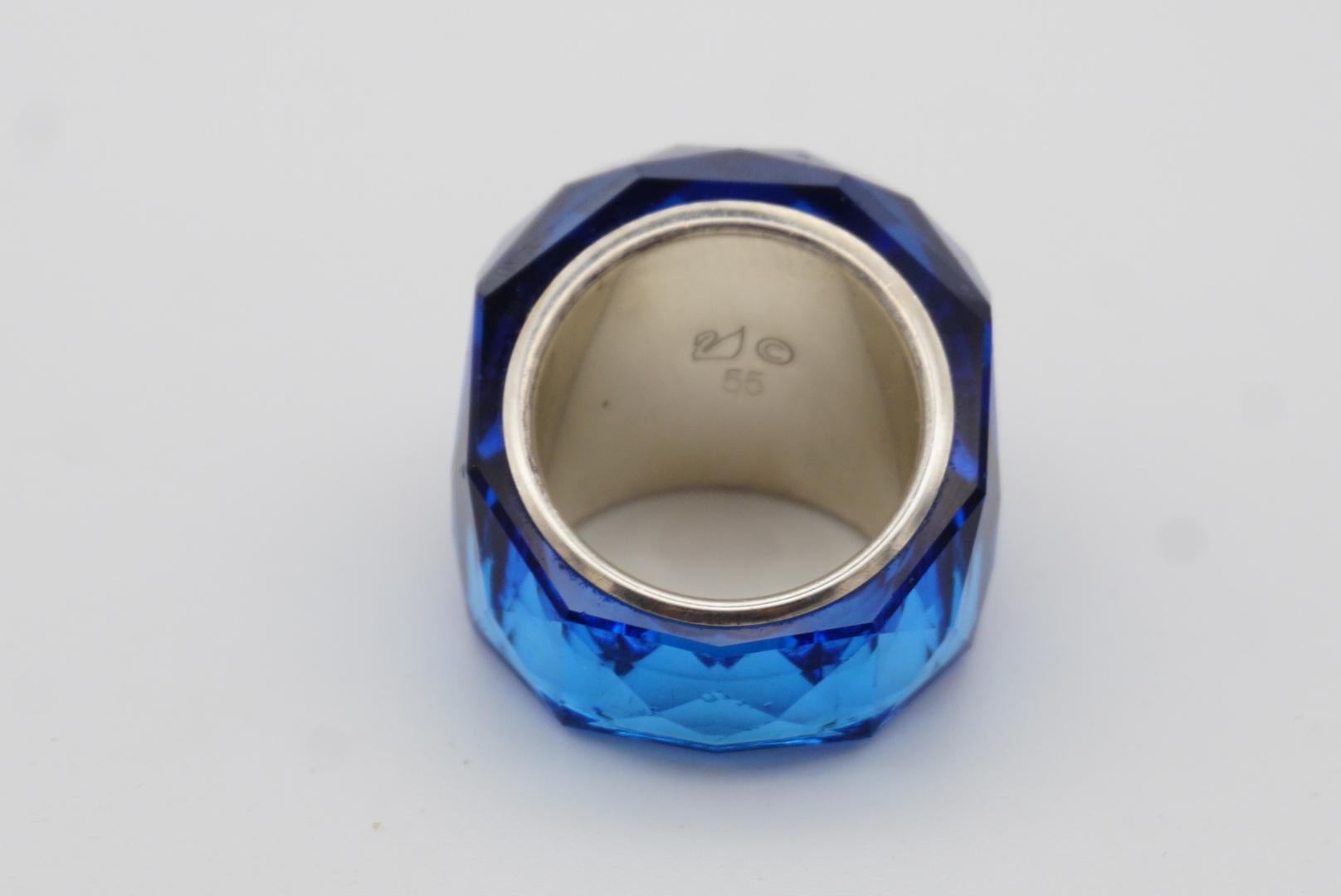 Swarovski Nirvana Cocktail Fully Cut Crystal Navy Blue Ring Silver Size 55 UK N 5