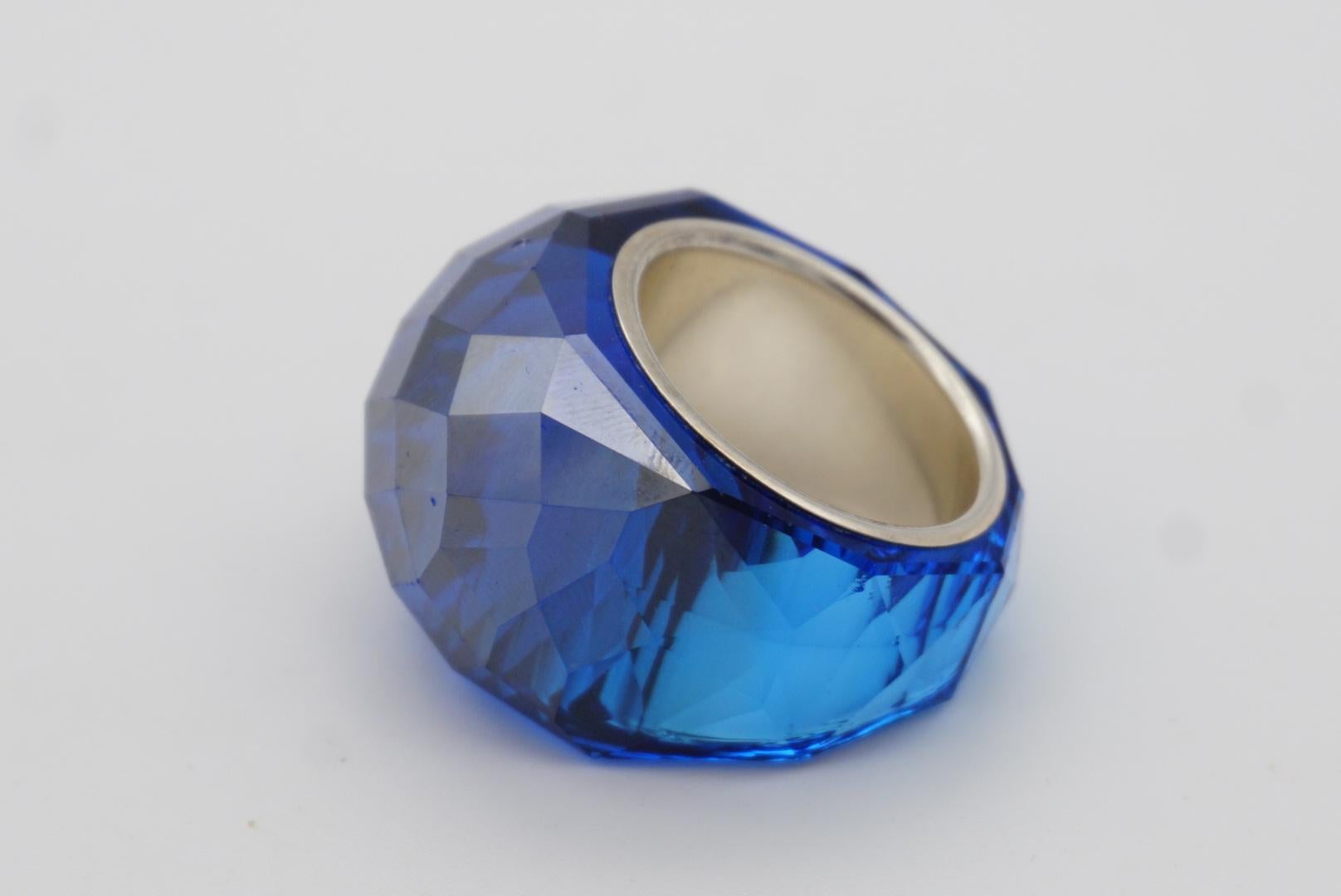 Swarovski Nirvana Cocktail Fully Cut Crystal Navy Blue Ring Silver Size 55 UK N 6