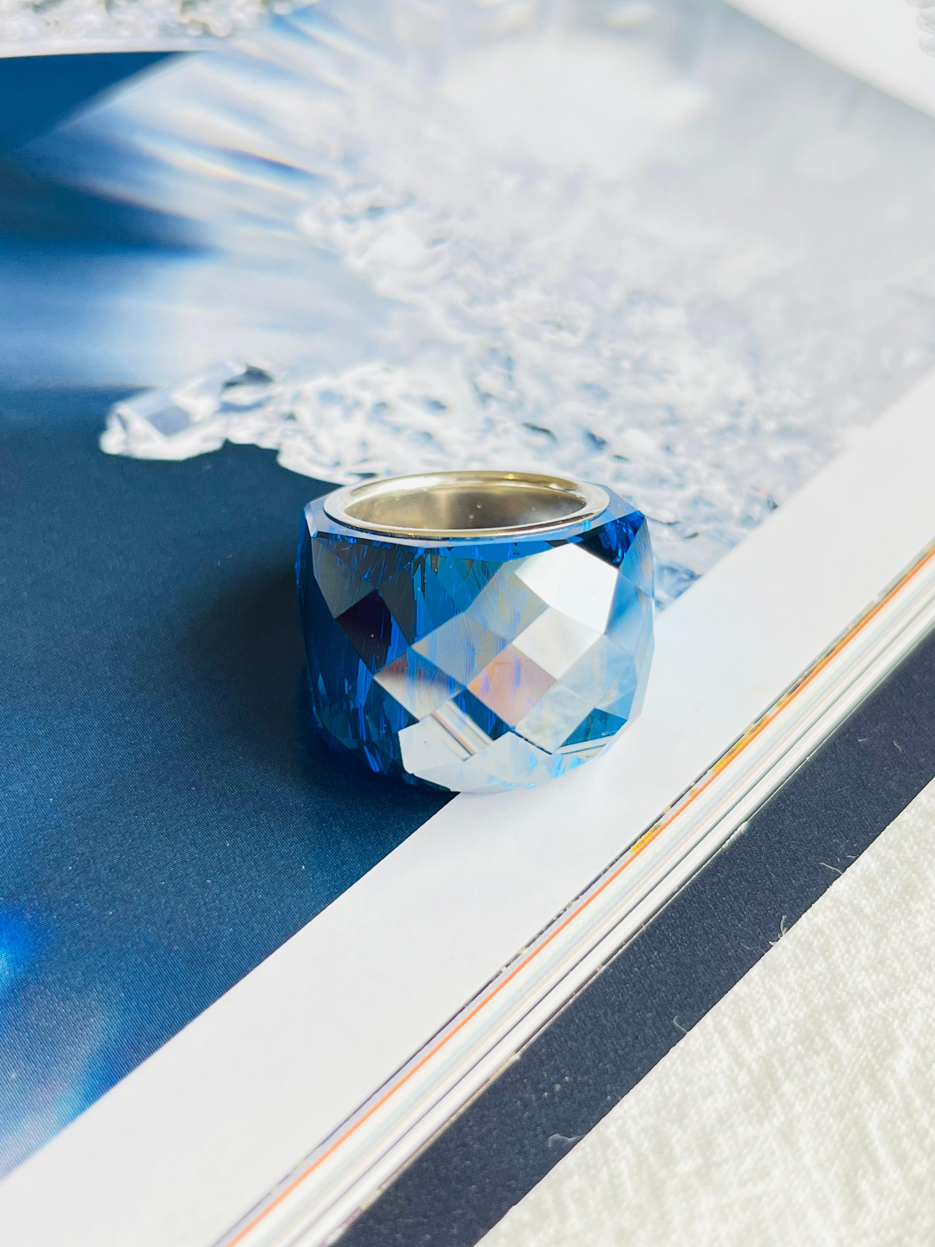 Baroque Swarovski Nirvana Cocktail Fully Cut Crystal Navy Blue Ring Silver Size 55 UK N