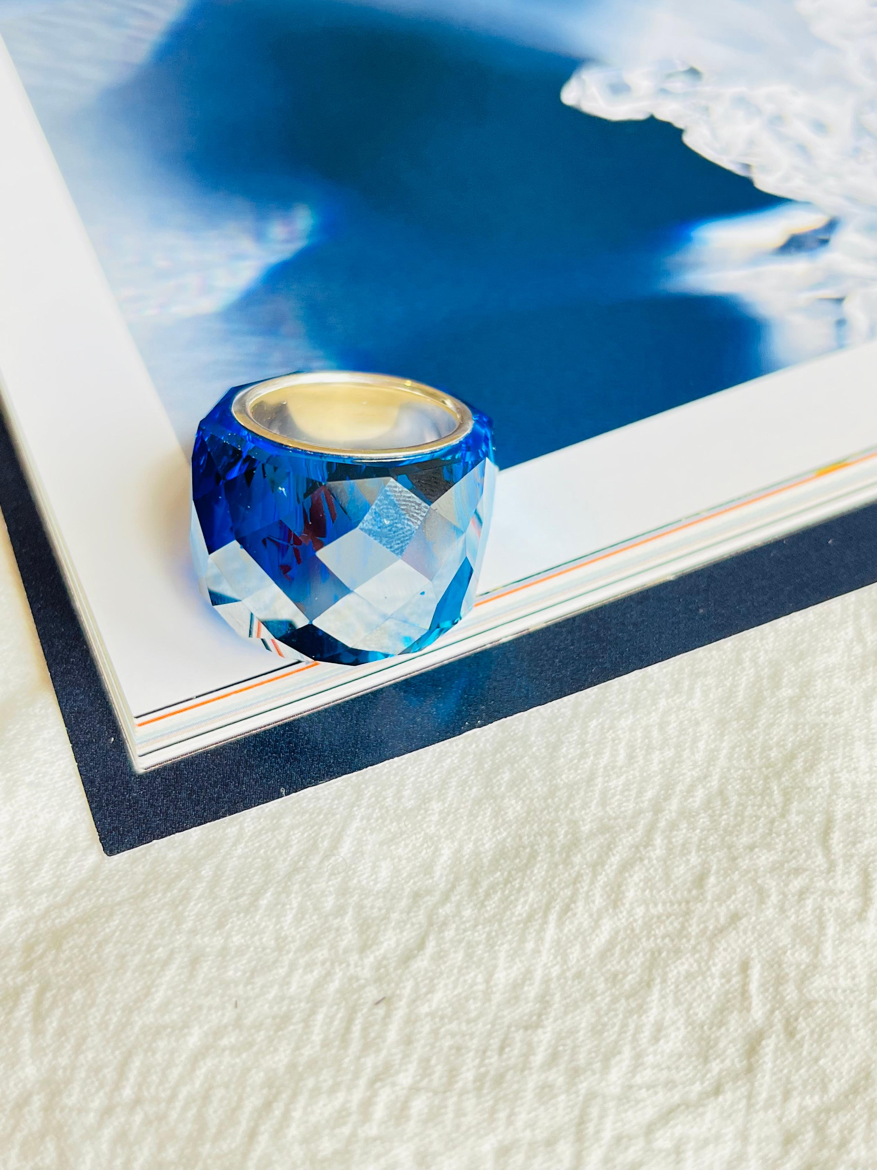 Swarovski Nirvana Cocktail Fully Cut Crystal Navy Blue Ring Silver Size 55 UK N In Good Condition In Wokingham, England
