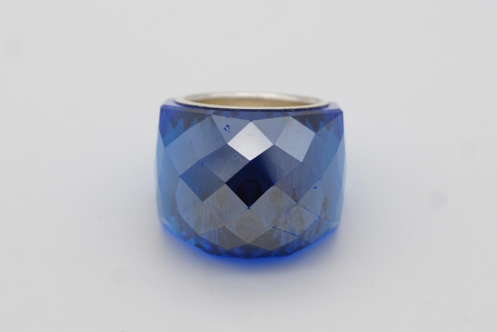 Swarovski Nirvana Cocktail Fully Cut Crystal Navy Blue Ring Silver Size 55 UK N 3