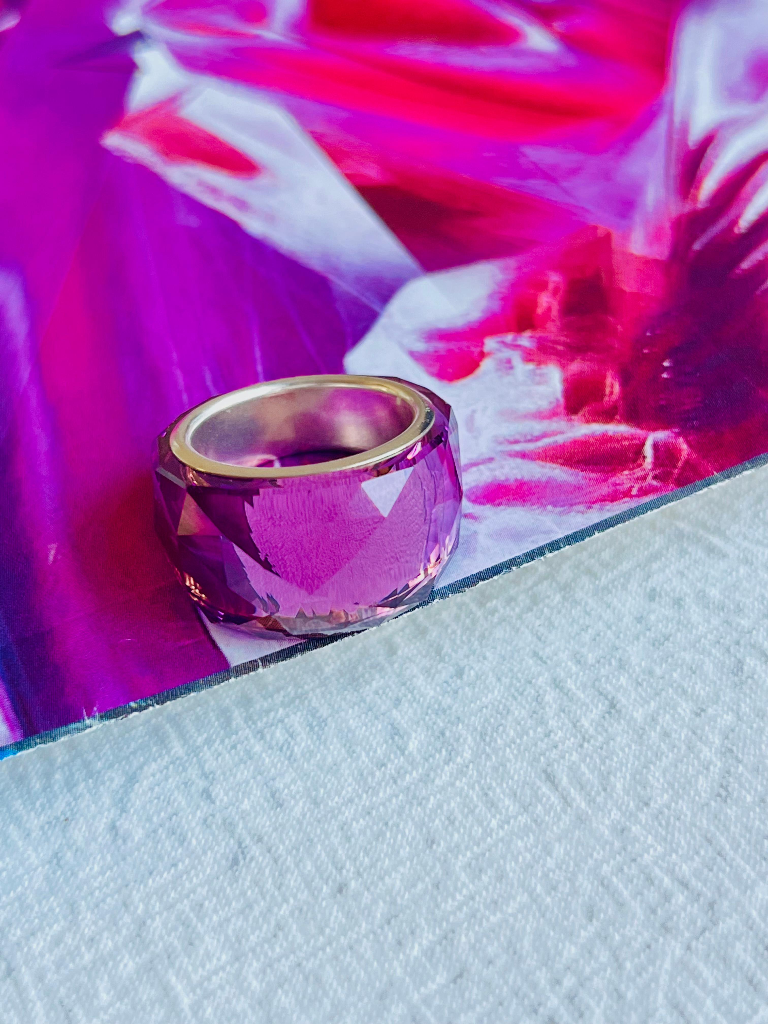Art Deco Swarovski Nirvana Cocktail Fully Cut Purple Petite Small Ring, Silver Plated, 52