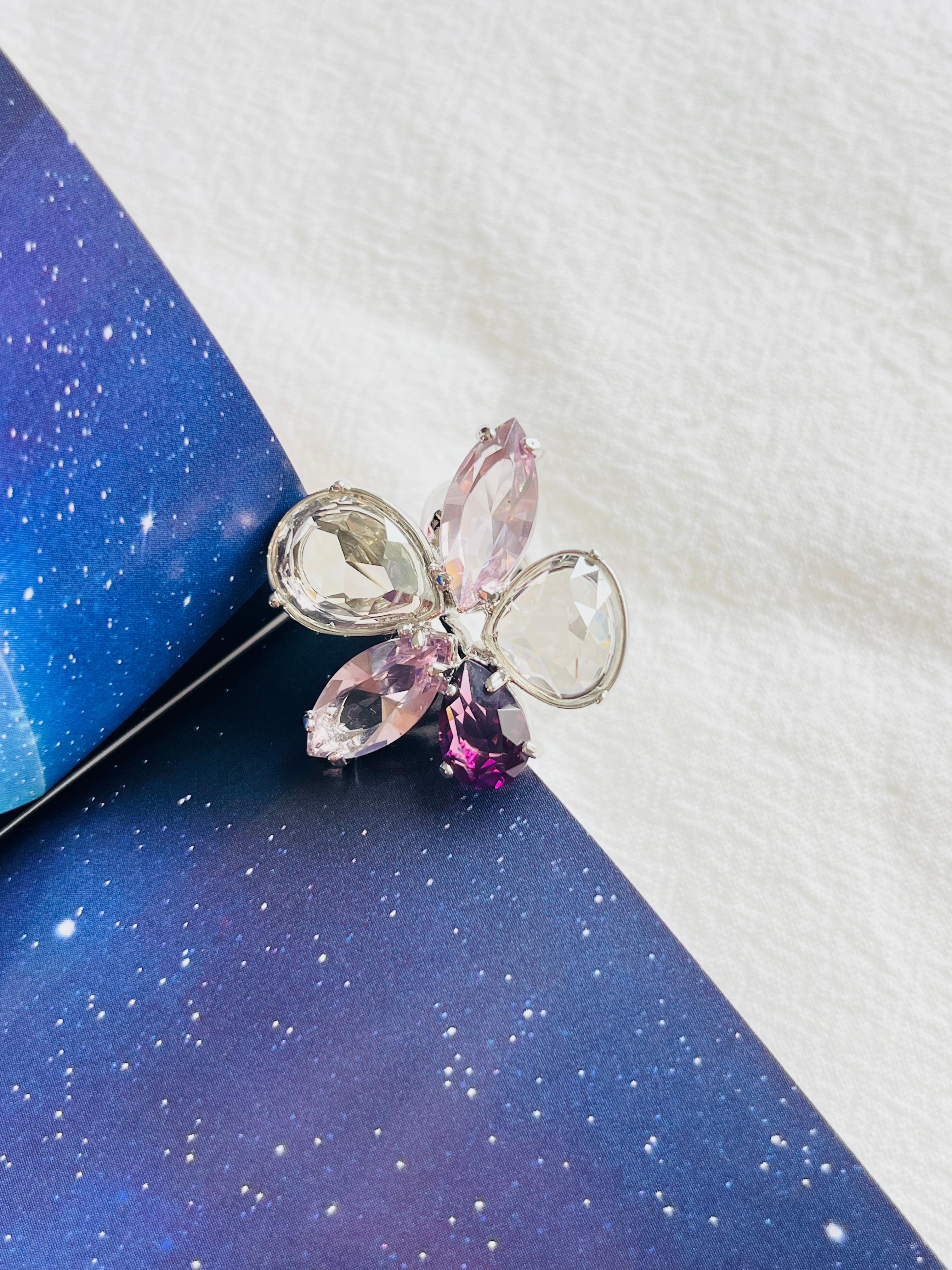 Contemporary Swarovski Nirvana Cocktail Purple Clear Flower Ring Silver Size 58 UK P / Q, Box