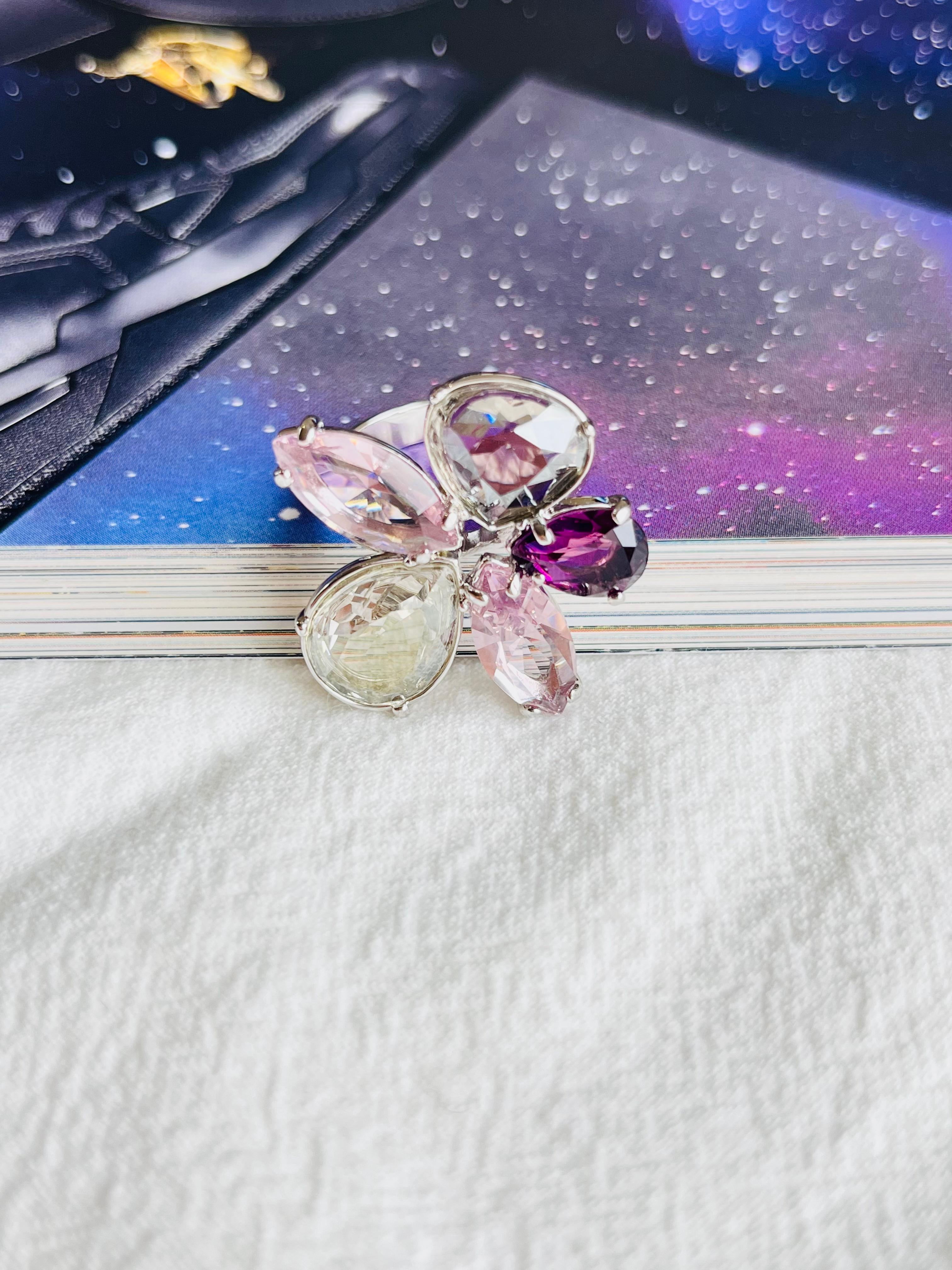 Swarovski Nirvana Cocktail Purple Clear Flower Ring Silver Size 58 UK P / Q, Box In Excellent Condition In Wokingham, England