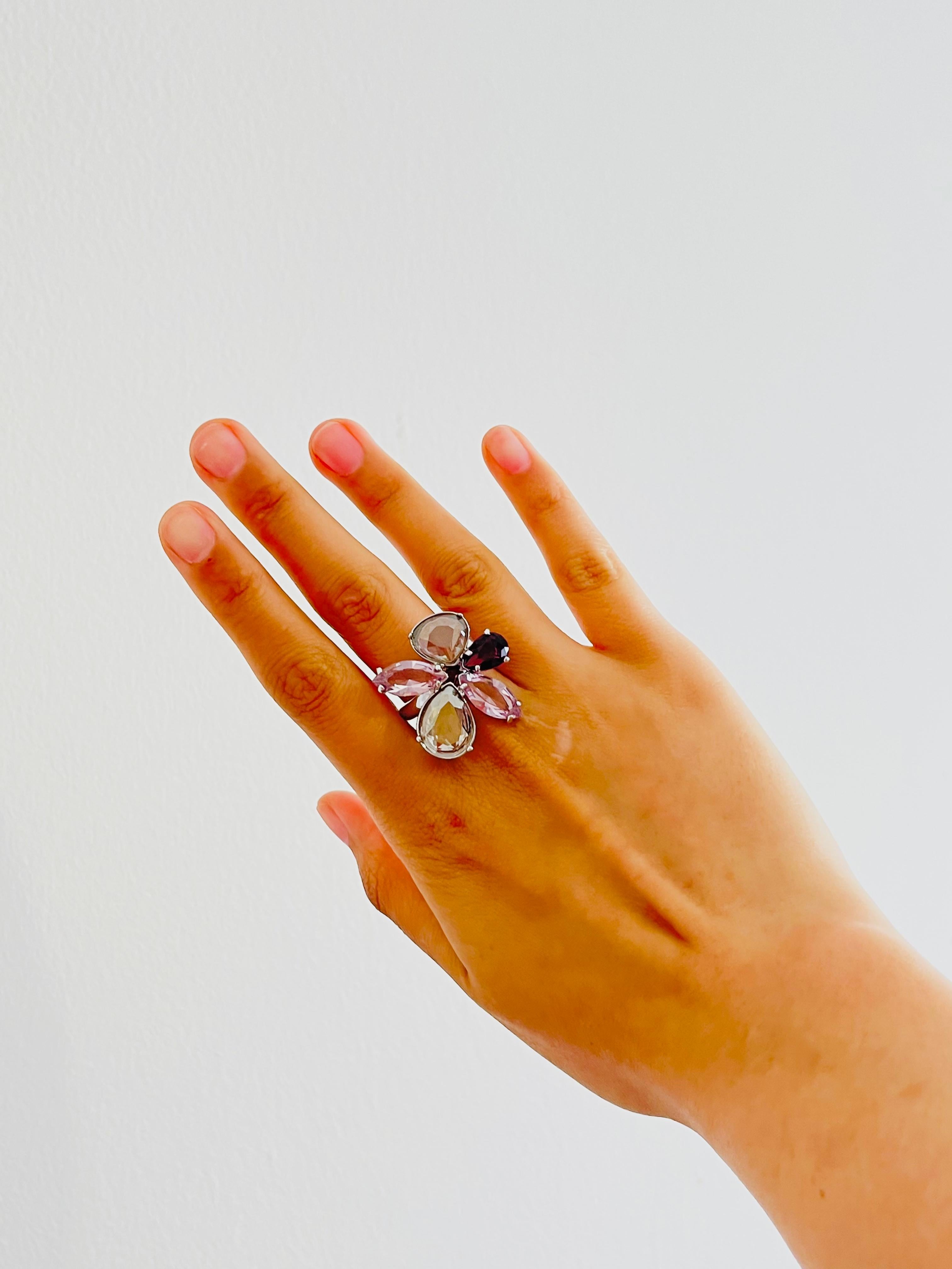 Women's or Men's Swarovski Nirvana Cocktail Purple Clear Flower Ring Silver Size 58 UK P / Q, Box