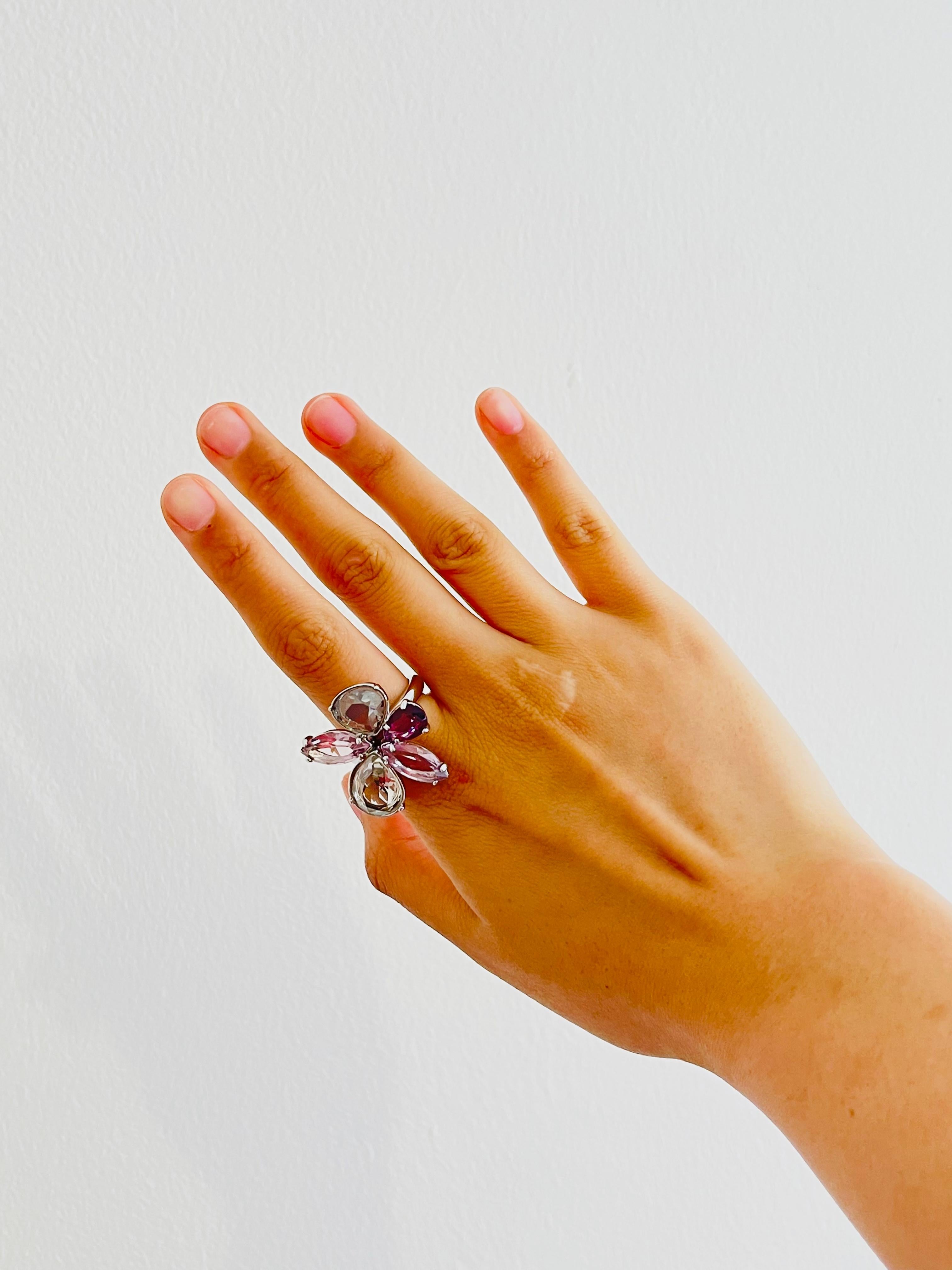 Swarovski Nirvana Cocktail Purple Clear Flower Ring Silver Size 58 UK P / Q, Box 1