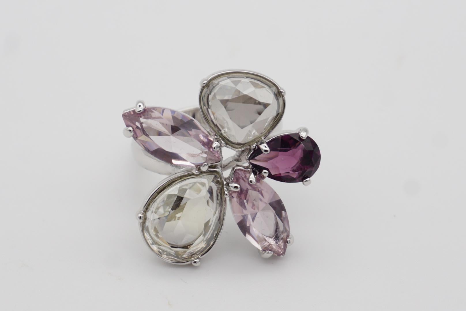 Swarovski Nirvana Cocktail Purple Clear Flower Ring Silver Size 58 UK P / Q, Box 3