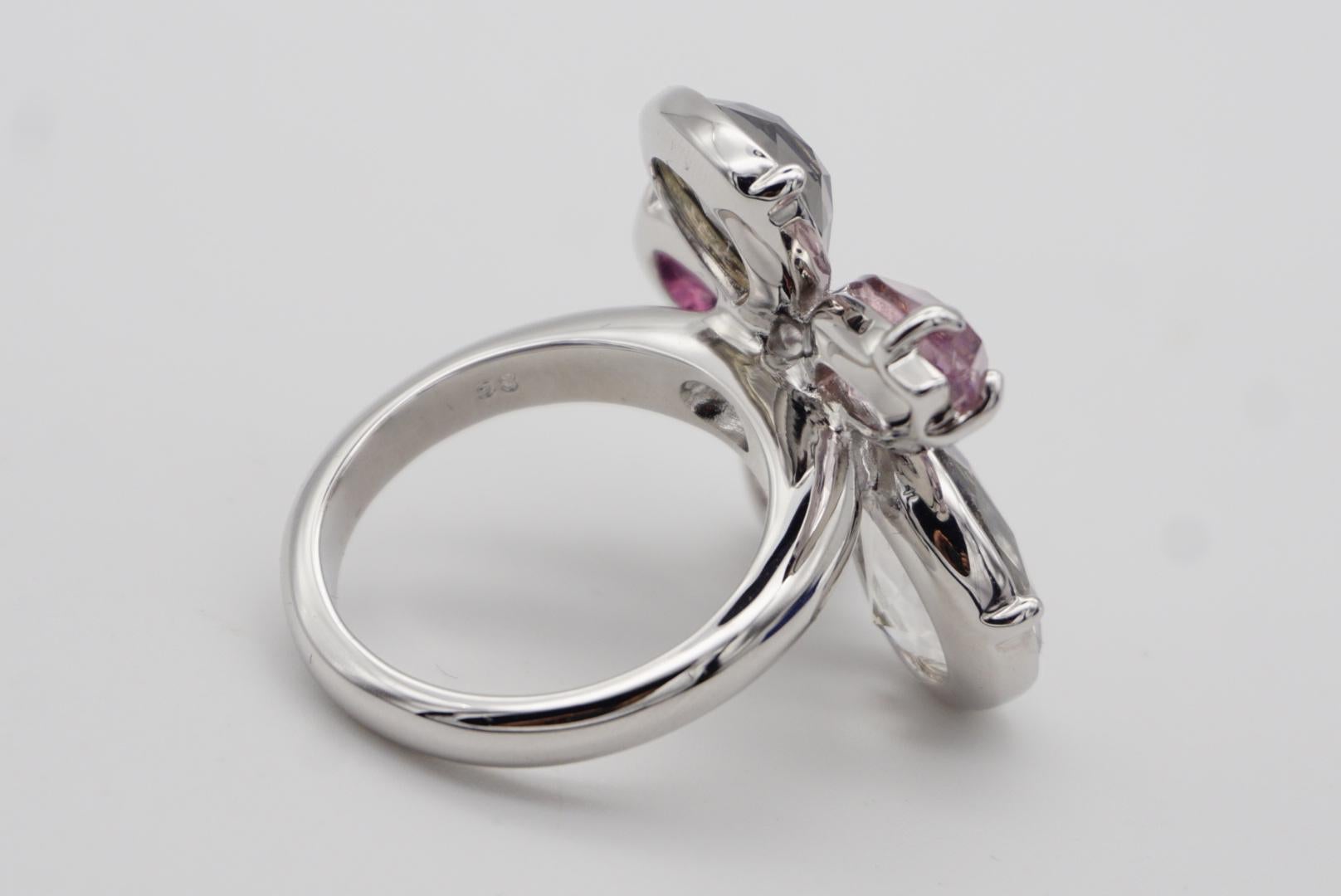 Swarovski Nirvana Cocktail Purple Clear Flower Ring Silver Size 58 UK P / Q, Box 4
