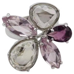 Swarovski Nirvana Cocktail Purple Clear Flower Ring Silver Size 58 UK P / Q, Box