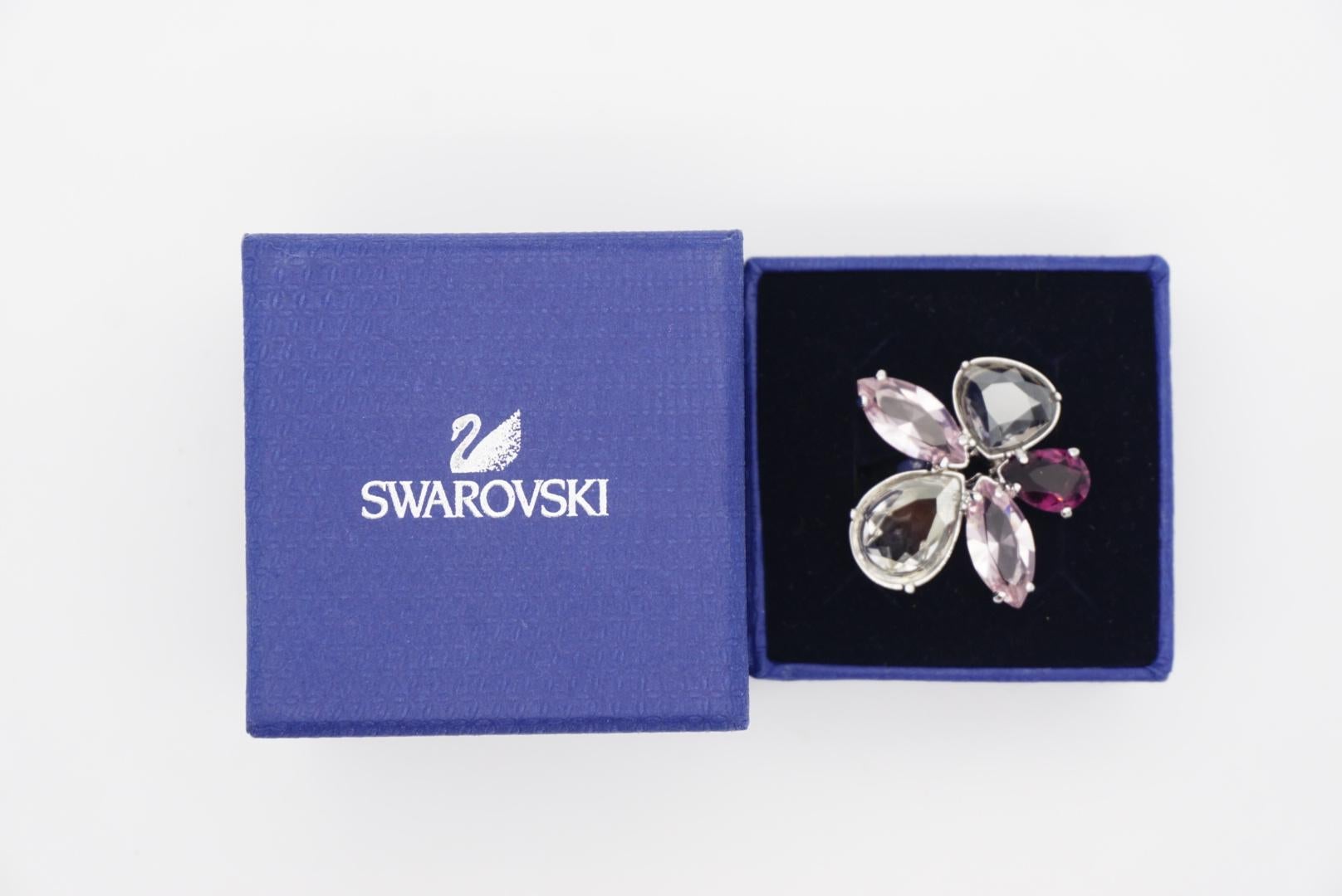 Contemporary Swarovski Nirvana Cocktail Purple Clear Flower Ring, Silver, Size 58, UK P / Q For Sale