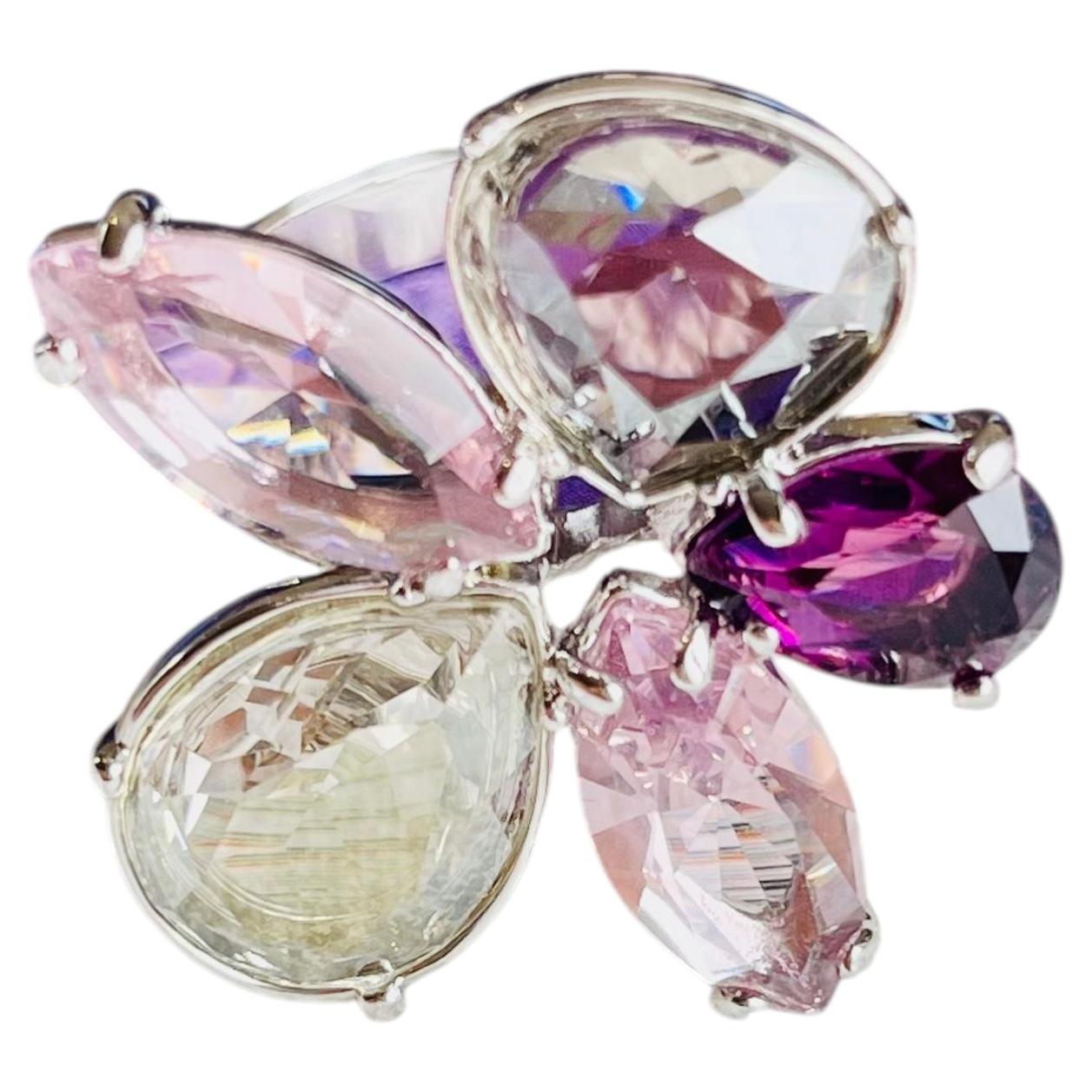 Swarovski Nirvana Cocktail Purple Clear Flower Statement Ring Silver Size 58 Box