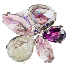 Bague fantaisie Swarovski Nirvana Cocktail, fleur violette et transparente, argentée, taille 58, dans son coffret