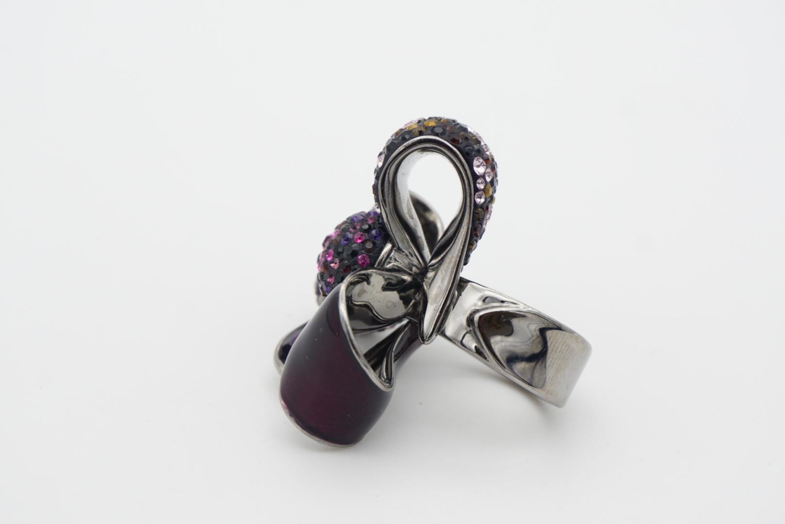Swarovski Nirvana Cocktail Purple Flower Ribbon Bow Silver Ring, Size 52, UK L For Sale 5