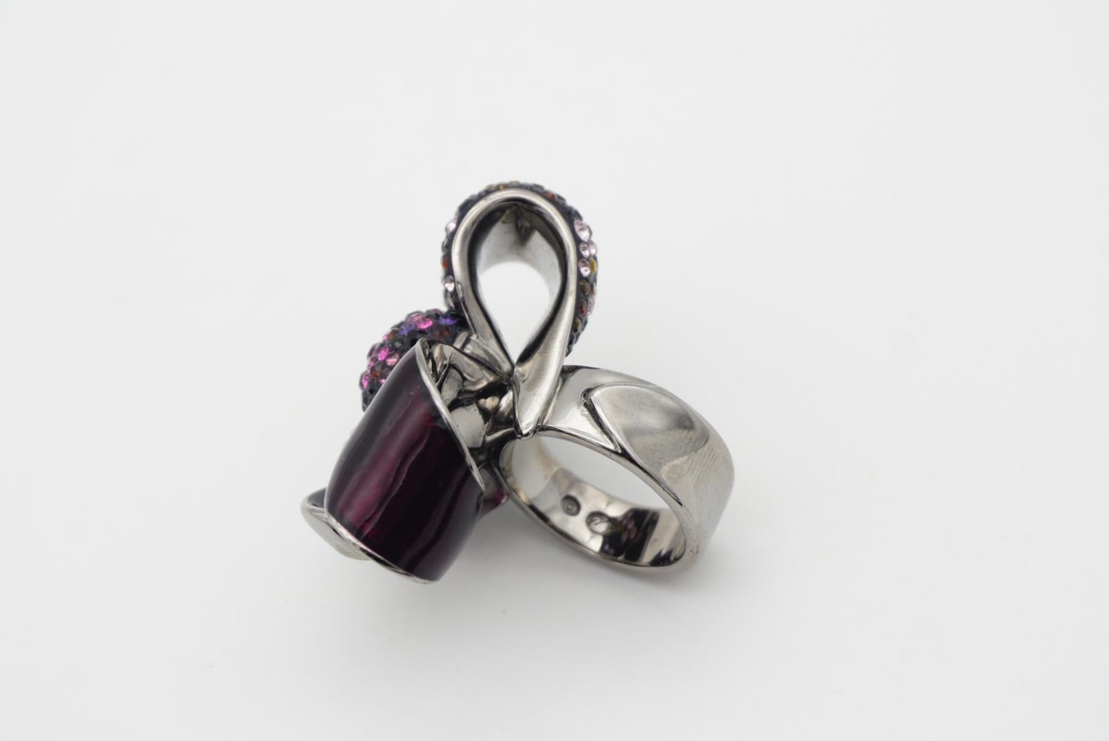 Swarovski Nirvana Cocktail Purple Flower Ribbon Bow Silver Ring, Size 52, UK L For Sale 6