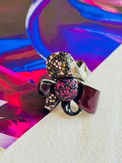 Swarovski Nirvana Cocktail Purple Flower Ribbon Bow Silver Ring, Size 52, UK L