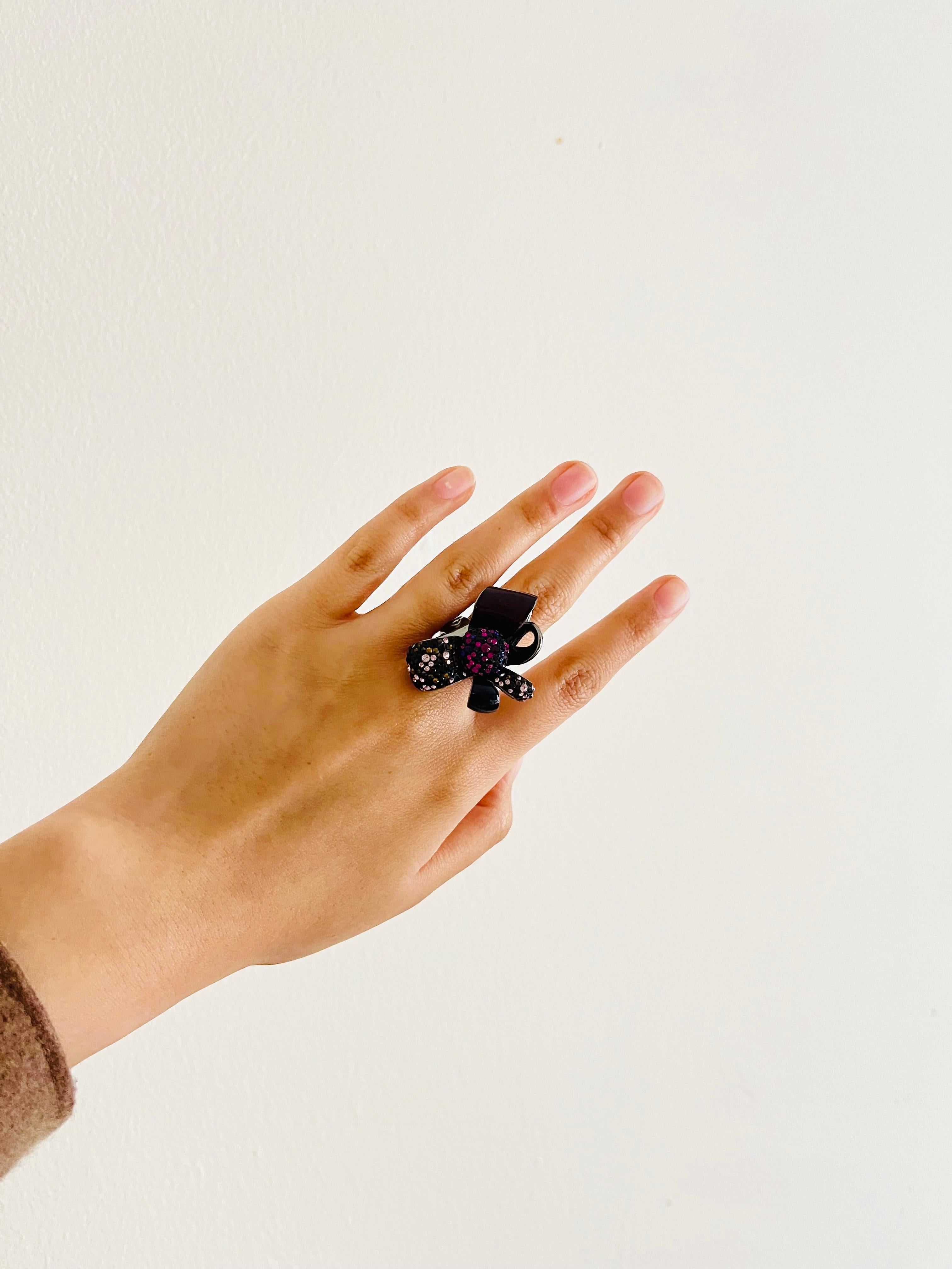 Swarovski Nirvana Cocktail Purple Flower Ribbon Bow Silver Ring, Size 52, UK L For Sale 1