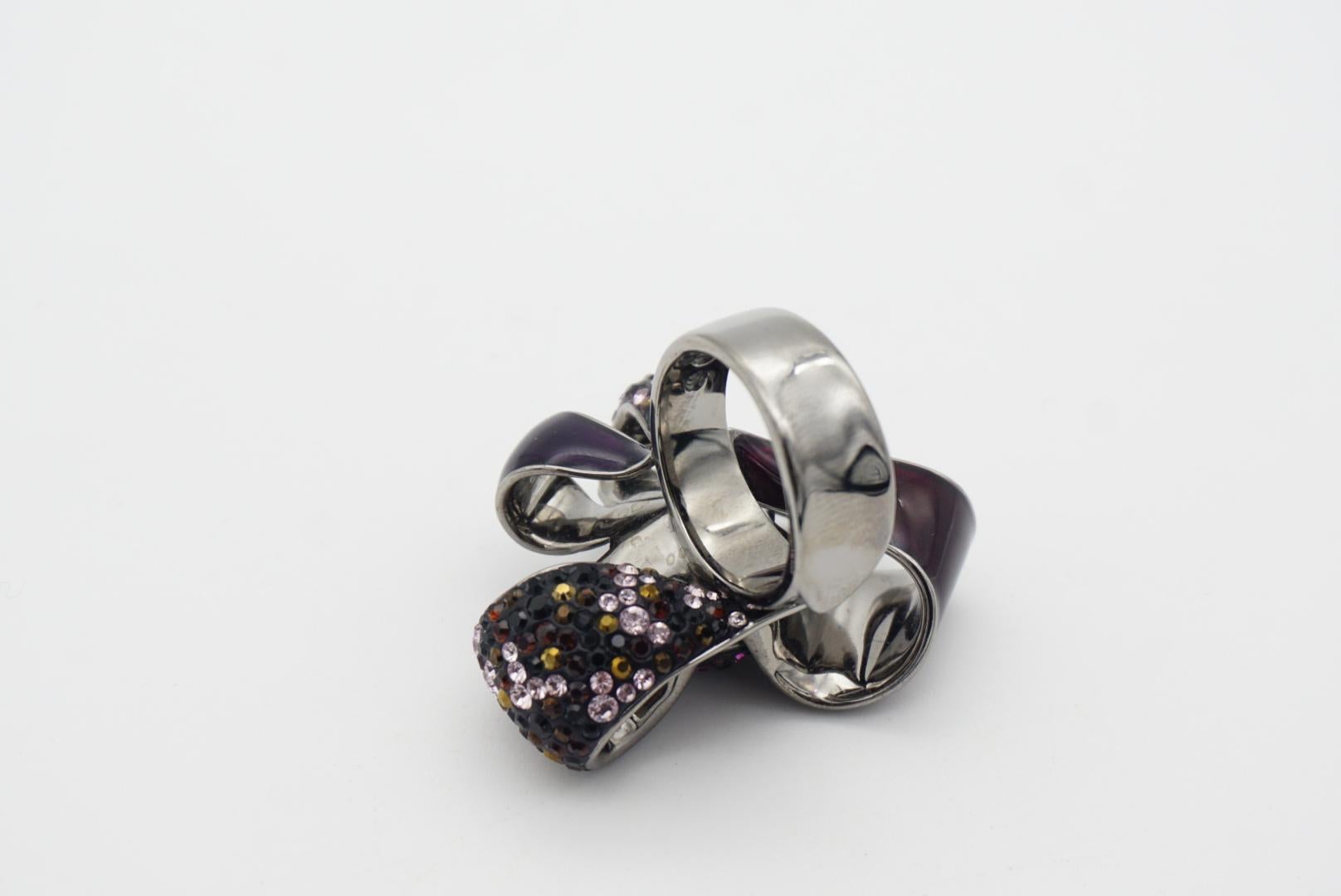 Swarovski Nirvana Cocktail Purple Flower Ribbon Bow Silver Ring, Size 52, UK L For Sale 4