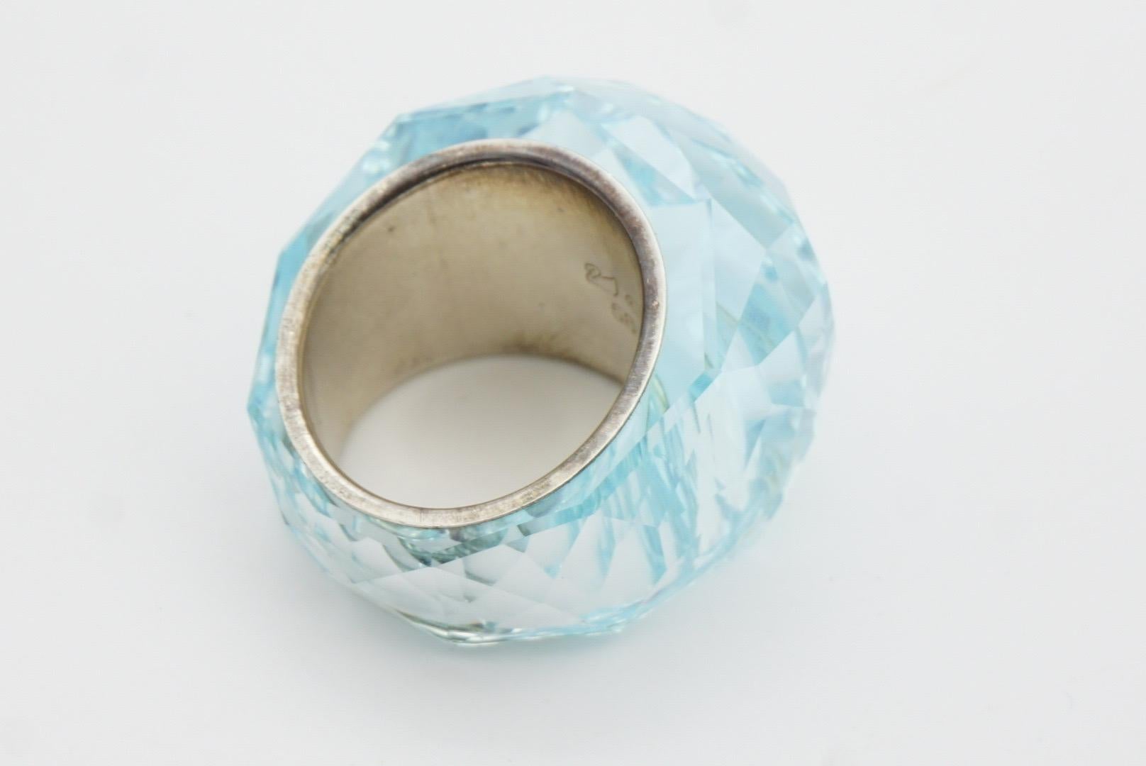 Swarovski Nirvana Fully Cut Crystal Aqua Light Blue Clear Cocktail Ring, Size 58 5