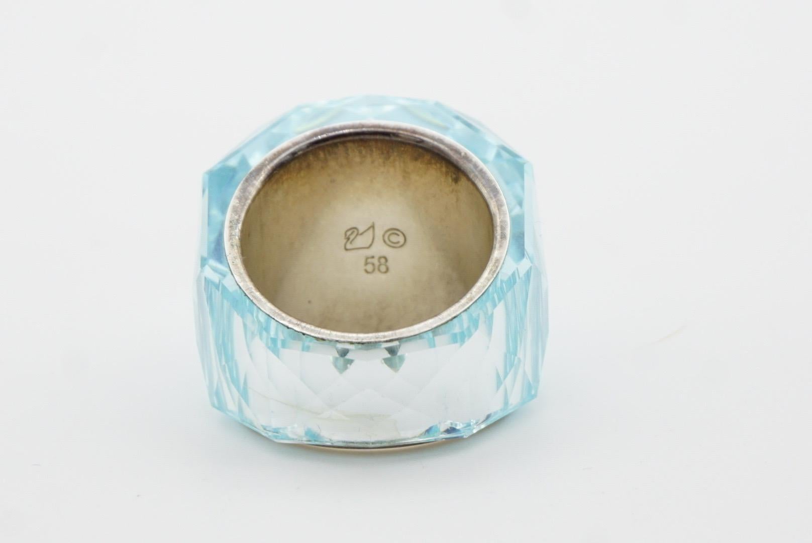 Swarovski Nirvana Fully Cut Crystal Aqua Light Blue Clear Cocktail Ring, Size 58 6